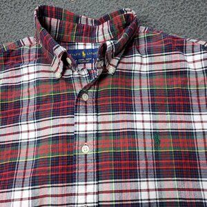 Polo Ralph Lauren Shirt Mens L Large Classic Fit  Plaid Red Long Sleeve Button